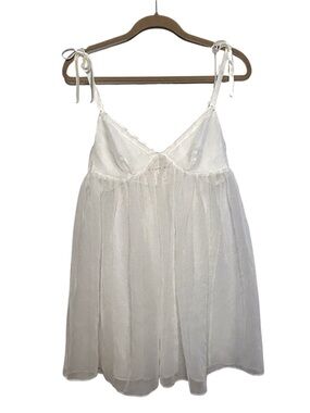 Vintage 90s Victoria's Secret Ivory Sheer w Satin Babydoll Bridal Lingerie Top S
